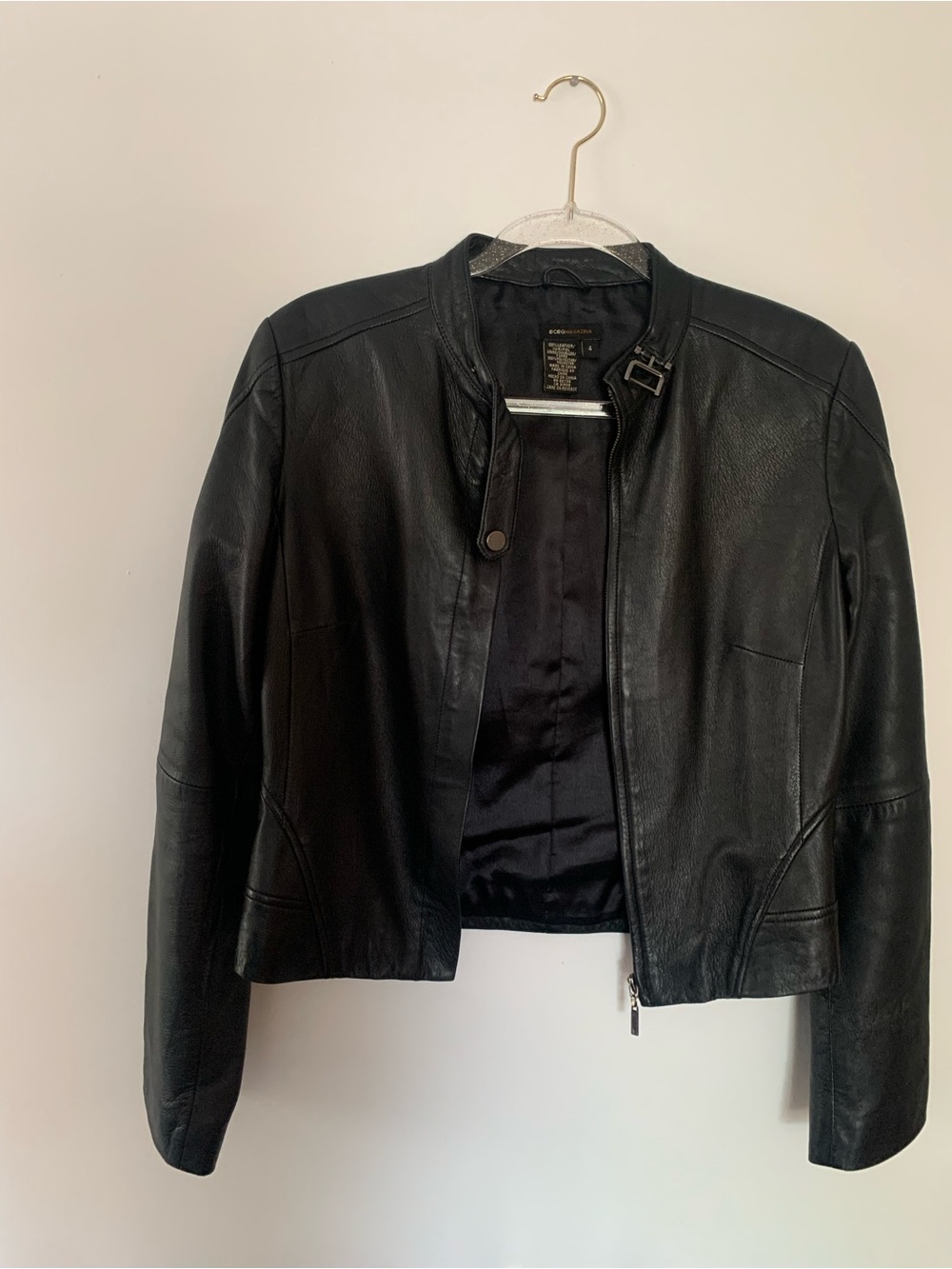 BCBGMaxAzria Black Leather Collar-Trim Jacket